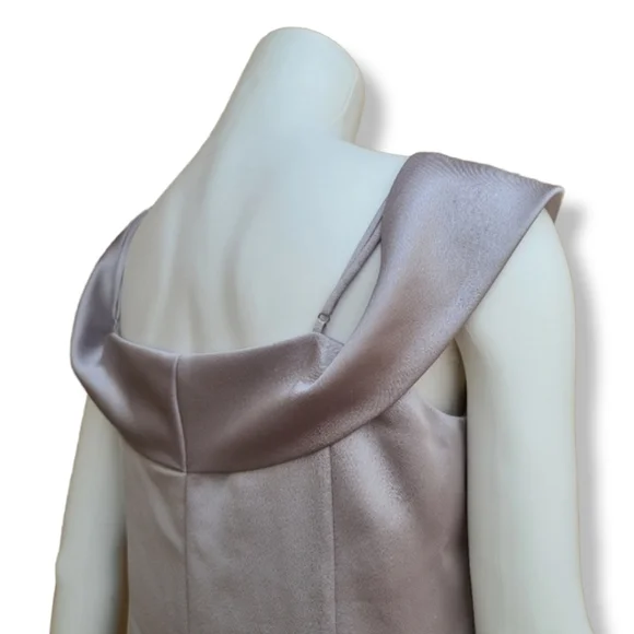 HALSTON HERITAGE Column Floor Length Gown 12 Champagne Draped Formal Prom Bridal - Picture 12 of 16